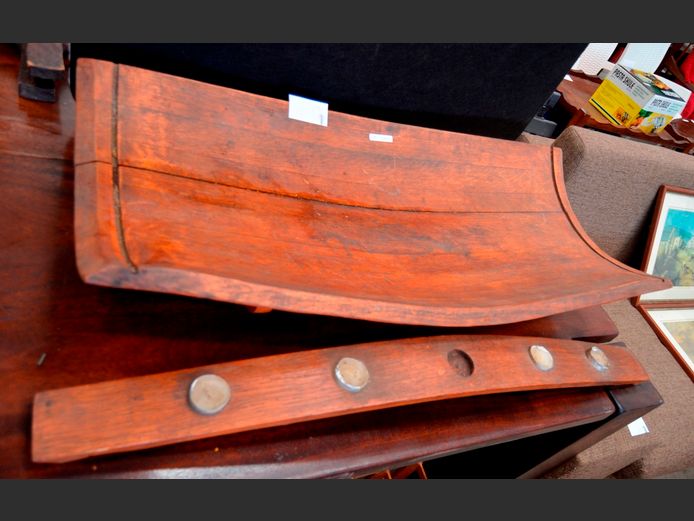 WINE BARREL FRUIT BOWL, 90 x 43cm, & TEALIGHT CANDLE HOLDER, 94cm Long