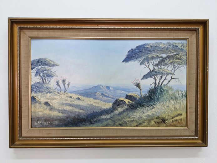 L. Albertyn (South African, 20th Century) "African Mountain Landscape with Aloes"