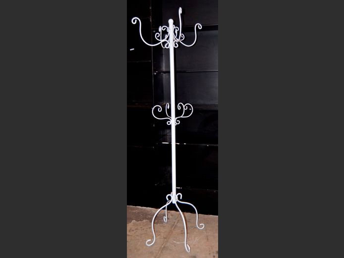WHITE WROUGHT IRON COAT STAND, 183cm High