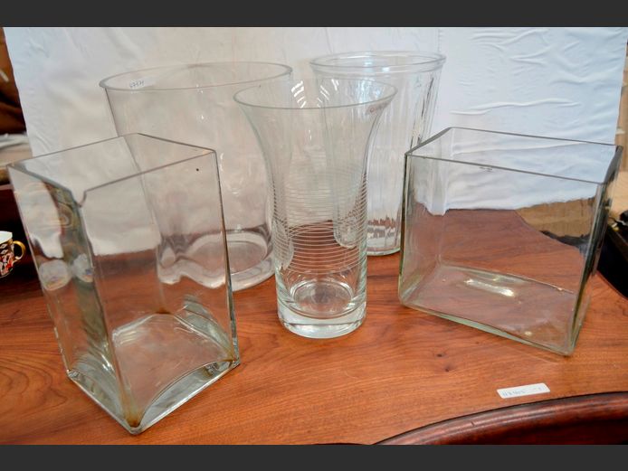 LOT OF 5: GLASS VASES [Chips to some]