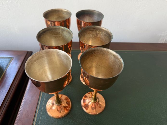 6x Copper Plated Wine Glasses 