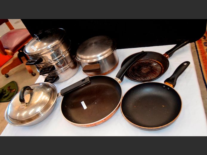STAINLESS STEEL STEAMER POT WITH LID, NON-STICK FRYING PANS, etc