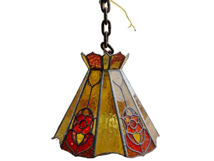 Vintage Tiffany Style Stained Glass Pendant Light