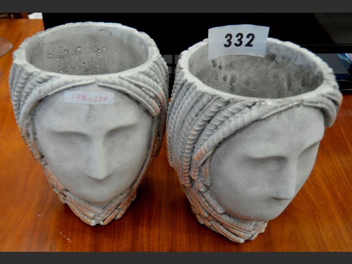 PAIR CONCRETE "ELEGANT LADY" PLANTERS, 18 x 16 x 21.5cm