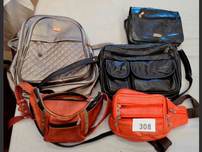 BLACK LEATHER HANDBAG, 2 x LEATHER MOON BAGS, etc