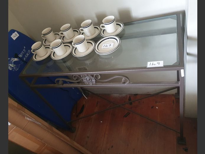 METAL GLASS TOP HALL TABLE