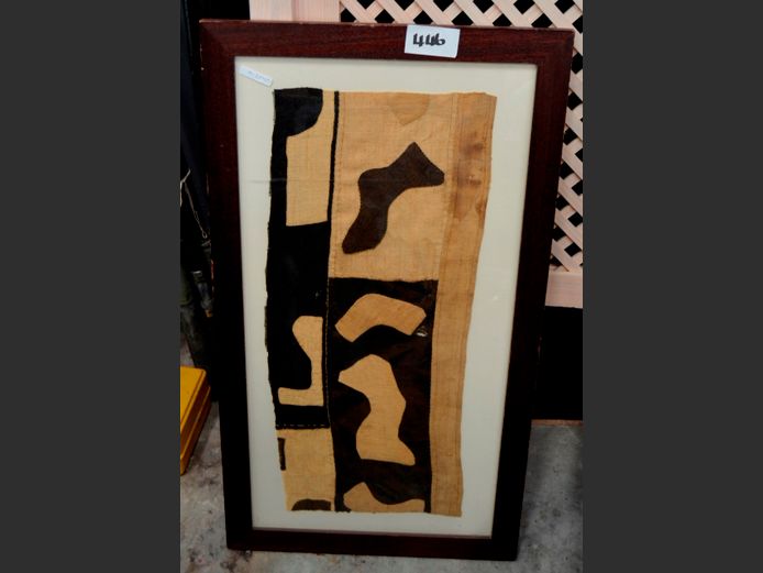 FRAMED KUBA CLOTH UNDER GLASS, 89 x 50cm