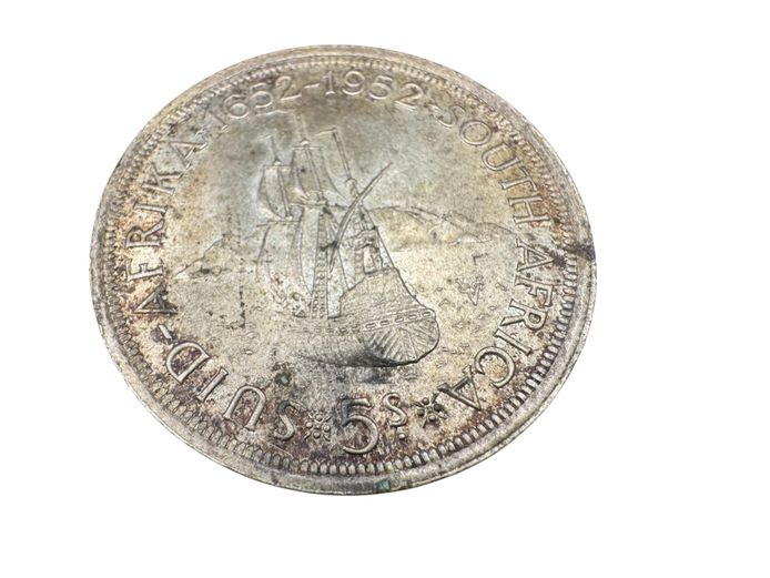 1952 South Africa Silver 5 Shillings Crown – Jan van Riebeeck Tercentenary, King George VI