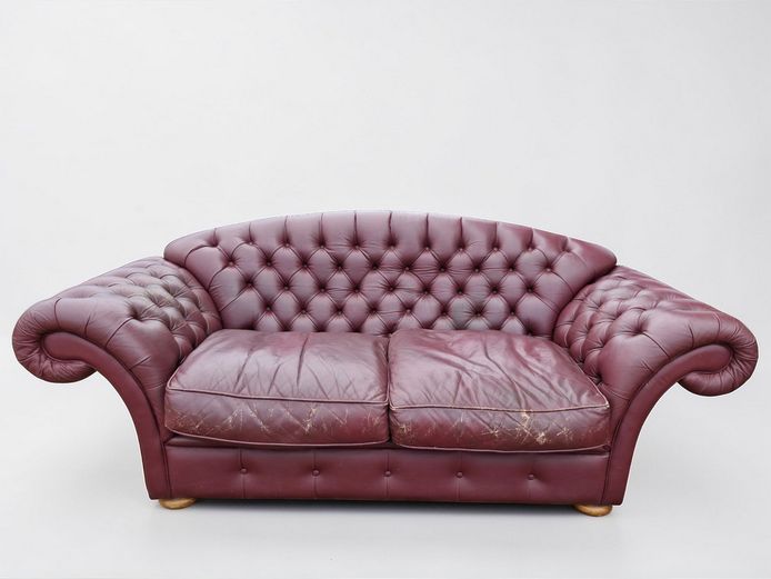 Classic Burgundy Leather Chesterfield Sofa