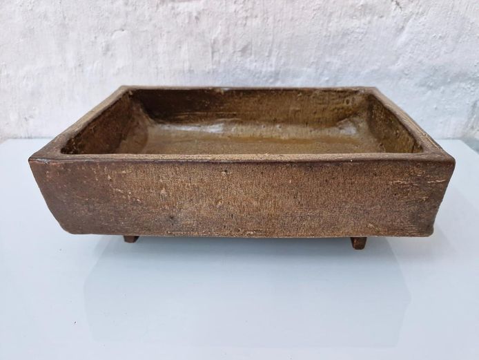 Brown Glazed Bonsai Planter - Rectangular Footed Trough