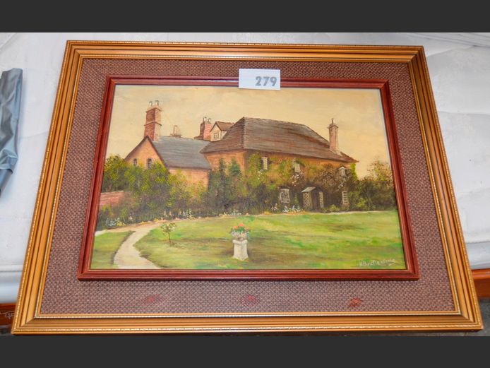 FRAMED OIL ON BOARD "HOUSE" SIGNED H. BEETLESTONE, 44.5 x 32cm