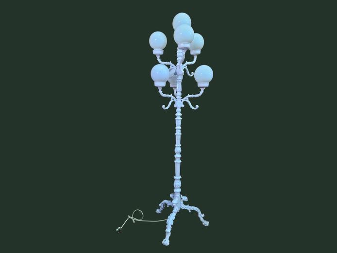 Mid-Century Rococo Style Cast Iron 7-Bulb Garden Lamp