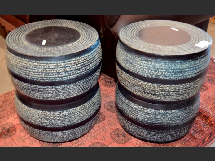 PAIR INDU METAL SIDE TABLES, 42cm Diameter x 49cm High