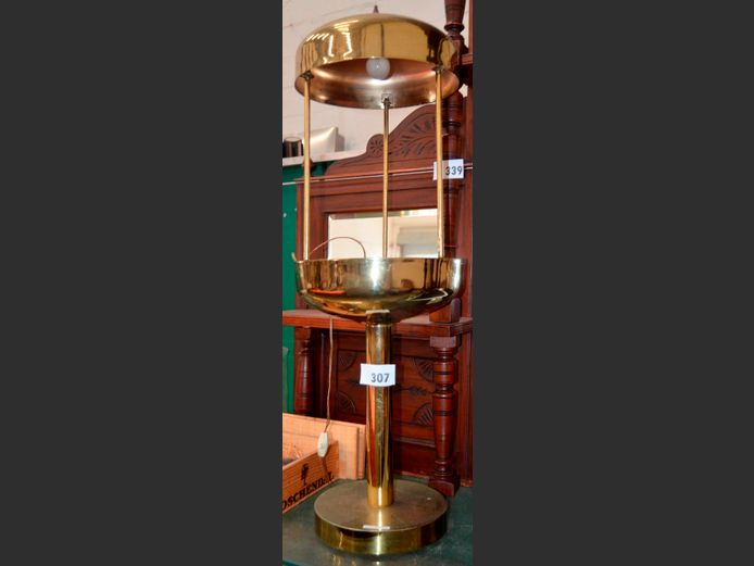 FUNKY BRASS COATED LAMP, 98cm High [Needs glass]