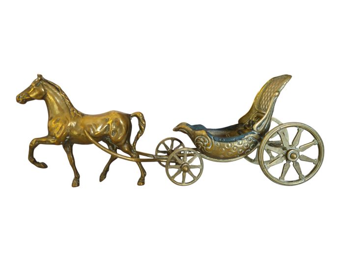 Vintage Solid Brass Horse and Carriage Sculpture