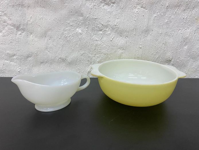Anchor Hocking Fire-King Sauce Boat & JAJ Pyrex Casserole Dish