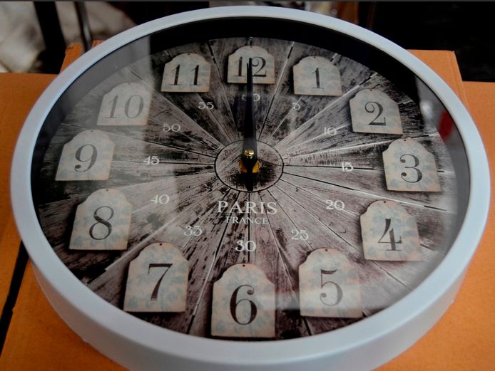 "PARIS" WHITE CIRCULAR PLASTIC WALL CLOCK, 30cm Diameter