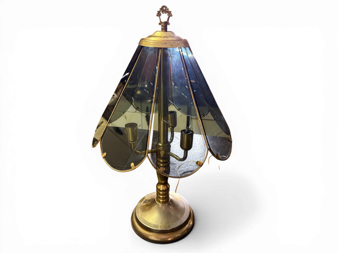 Vintage Brass & Glass Side Table + Decorative Glass Panel Lamp (Set)