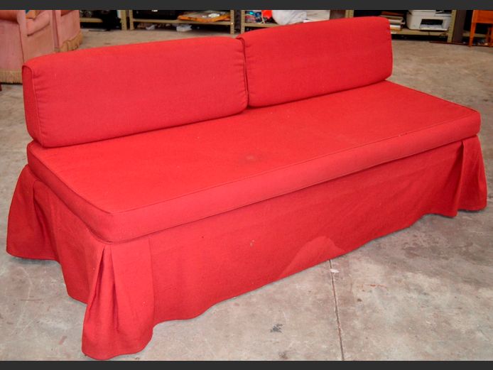 METAL & RED UPHOLSTERED DAYBED