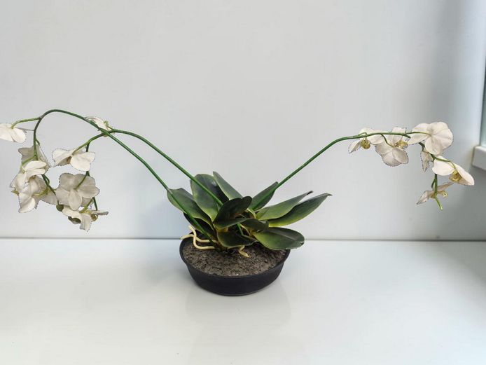 Elegant Large Faux White Orchid Arrangement in Bowl