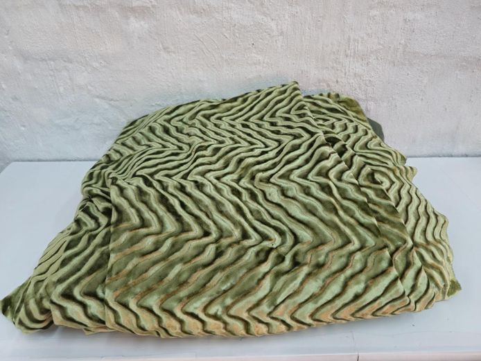 Olive Green Chevron Crushed Velvet Fabric Material