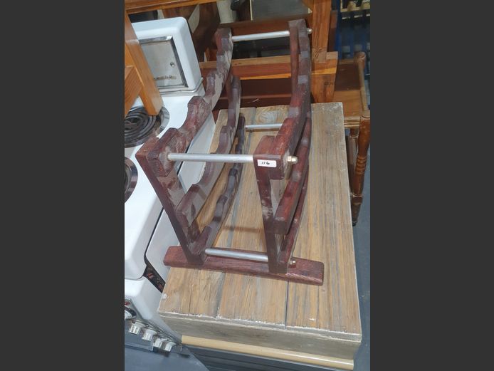 LOT: OAK & ALUMINIUM 3-TIER WINE RACK & A PINE WALL MOUNT SHELF