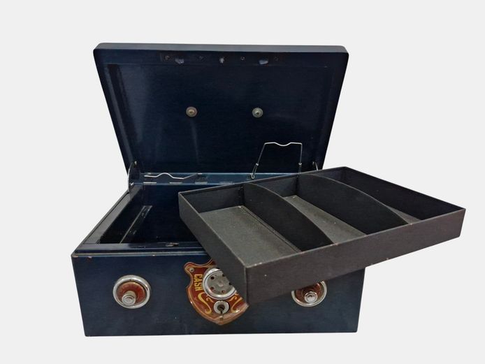 Vintage-Style Blue Steel Cash Box Replica