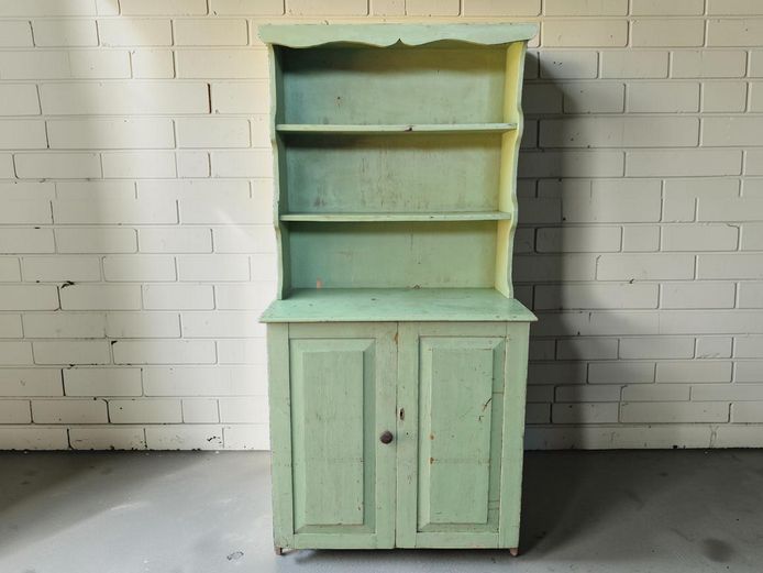 Rustic Green Painted Wooden Kitchen Hutch