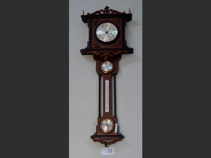 DARKWOOD BAROMETER/WALL CLOCK, 75cm High
