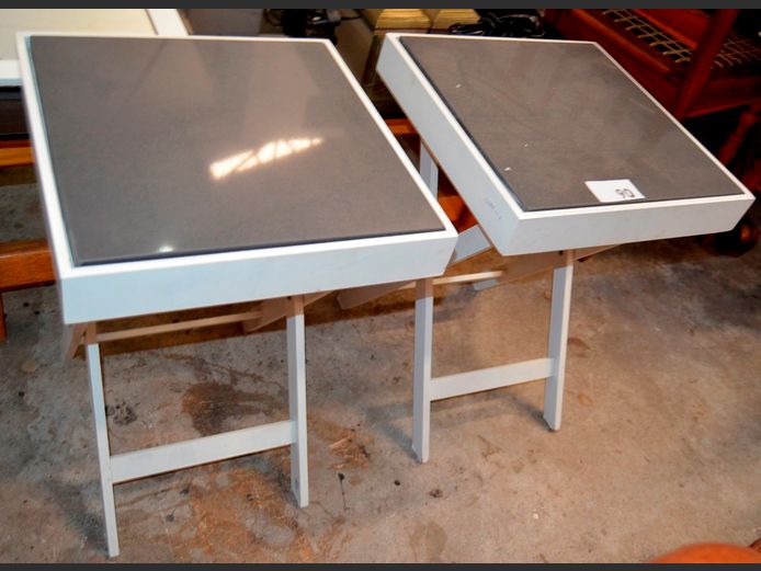 PAIR WHITE BUTLER'S TRAYS WITH BLACK FAUX MARBLE TOPS, 40 x 49 x 56cm
