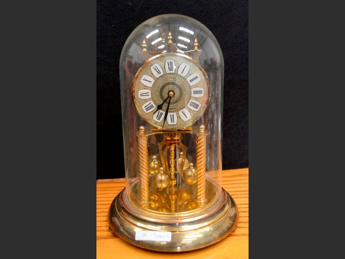 BRASS & GLASS DOME MANTLE CLOCK, 30cm High