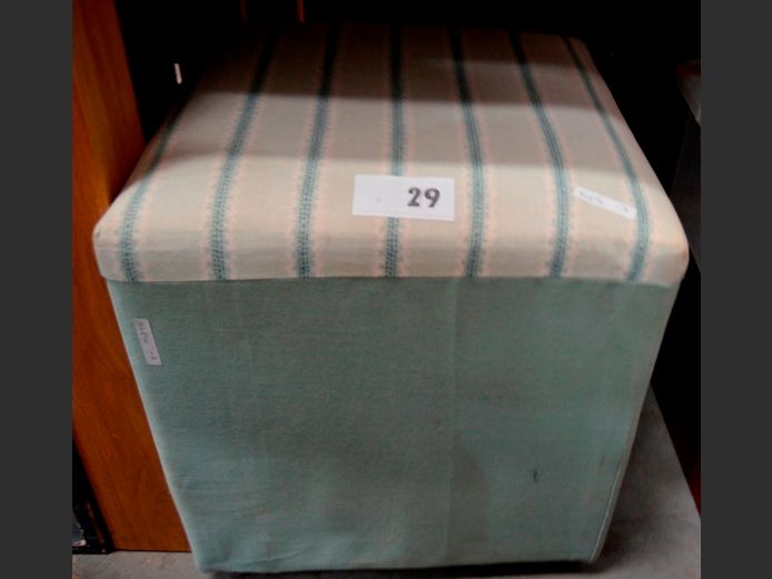 GREEN STRIPED UPHOLSTERED OTTOMAN, 41 x 41 x 44cm