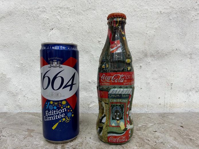 Limited Edition Lot: Art-Wrapped Coca-Cola Bottle & Kronenbourg Can