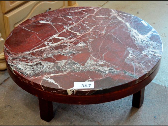 MARBLE & MERANTI COFFEE TABLE, 65cm Diameter x 23cm High