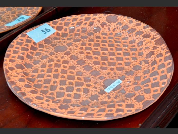 HAND MADE POTTERY PLATTER STAMPED J.P, 37cm Diameter