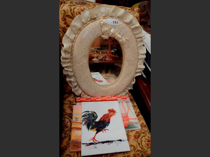 FABRIC FRAMED MIRROR, 60 x 47cm, FRAMED OIL ON CANVAS, 40 x 30cm, etc
