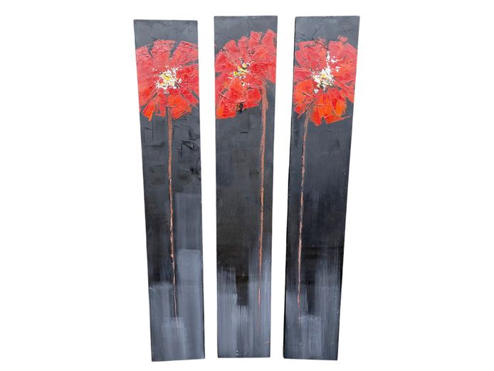 Modern Floral Triptych Panel Paintings - Set of 3