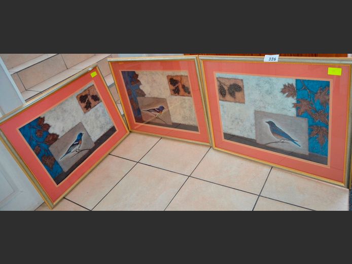 SET OF 3 GILT FRAMED BIRD PRINTS, 60 x 44cm