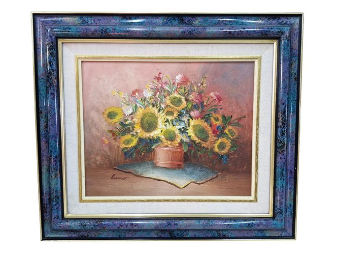 Framed Impasto Oil Painting – Still Life with Sunflowers by Russo