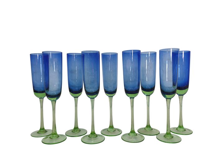 Modernist Bi-Color Art Glass Flutes – Collection of 9