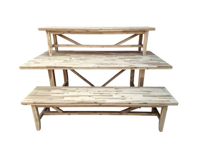 Rustic Farm-Style Solid Wood Dining Table and Matching Benches Set