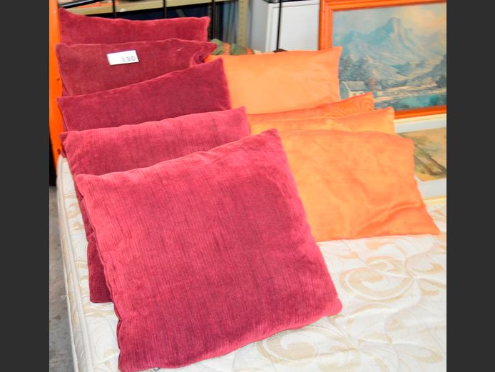 SET OF 5 BURGUNDY SCATTER CUSHIONS & SET OF 4 BURNT ORANGE SCATTER CUSHIONS, 40 x 40cm