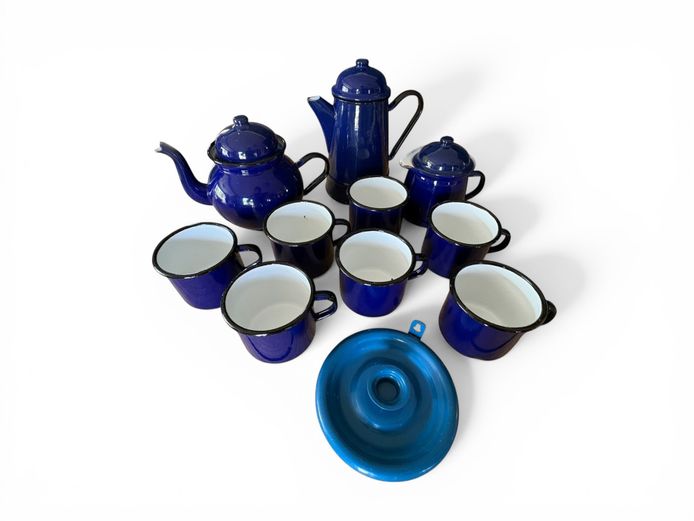 Vintage Blue Enamel Coffee Set