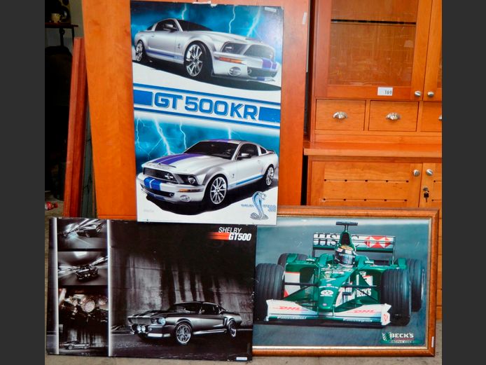 SET OF 3 CAR PICTURES, 91 x 61cm & 82 x 58cm