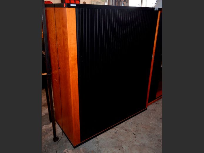 CHERRY FINISH ROLLING DOOR STATIONERY CABINET, 125 x 56 x 150cm