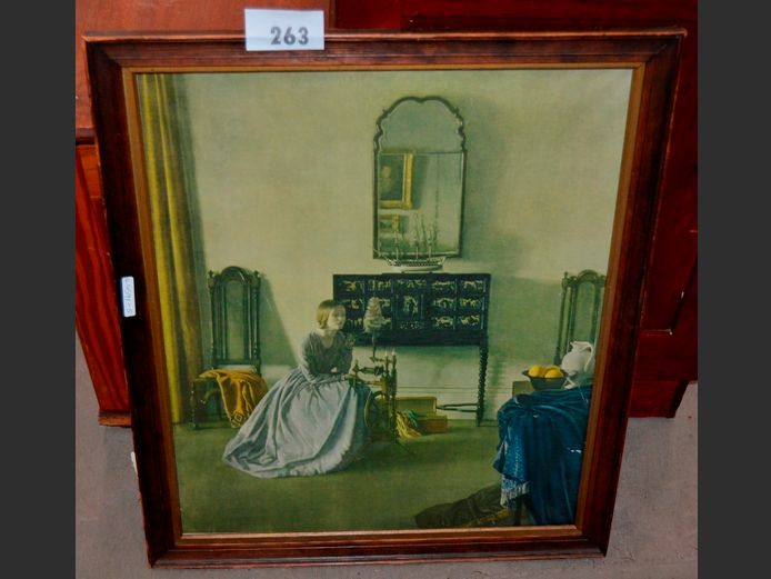FRAMED PRINT "SEATED LADY", 46 x 57cm