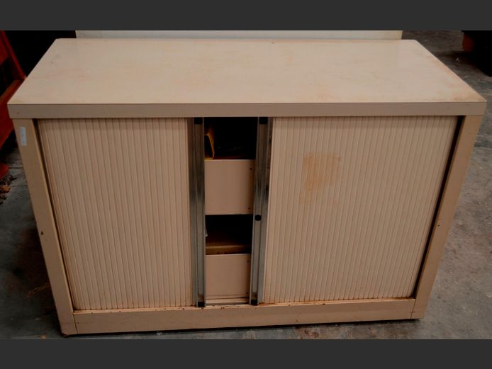 CREAM CREDENZA WITH FILES, etc, 110 x 50 x 74cm