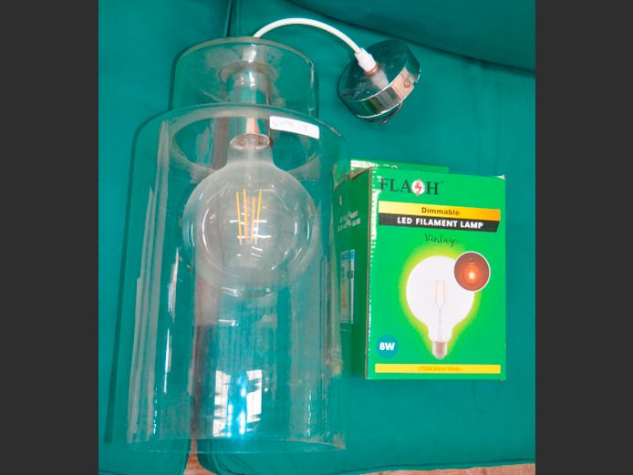 CYLINDRICAL GLASS CEILING LIGHT, 19.5cm Diameter x 35cm High