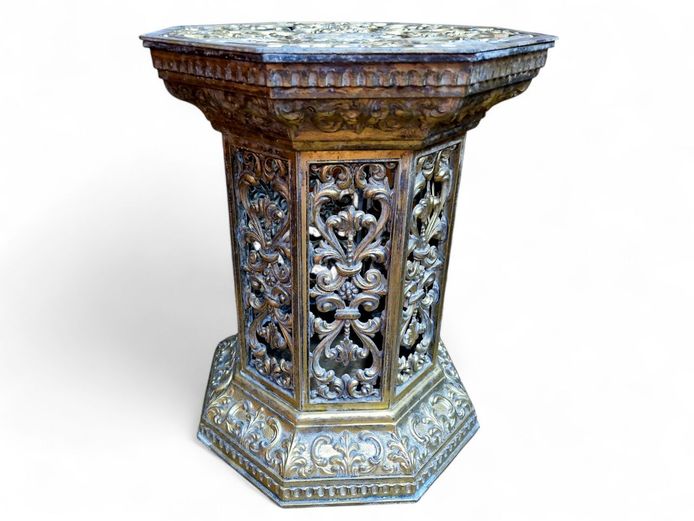 French Renaissance Revival Hexagonal Brass Plant Stand
