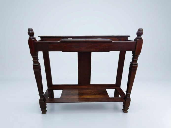 Antique Edwardian Dark Stained Hall Stand & Glove Box Combo